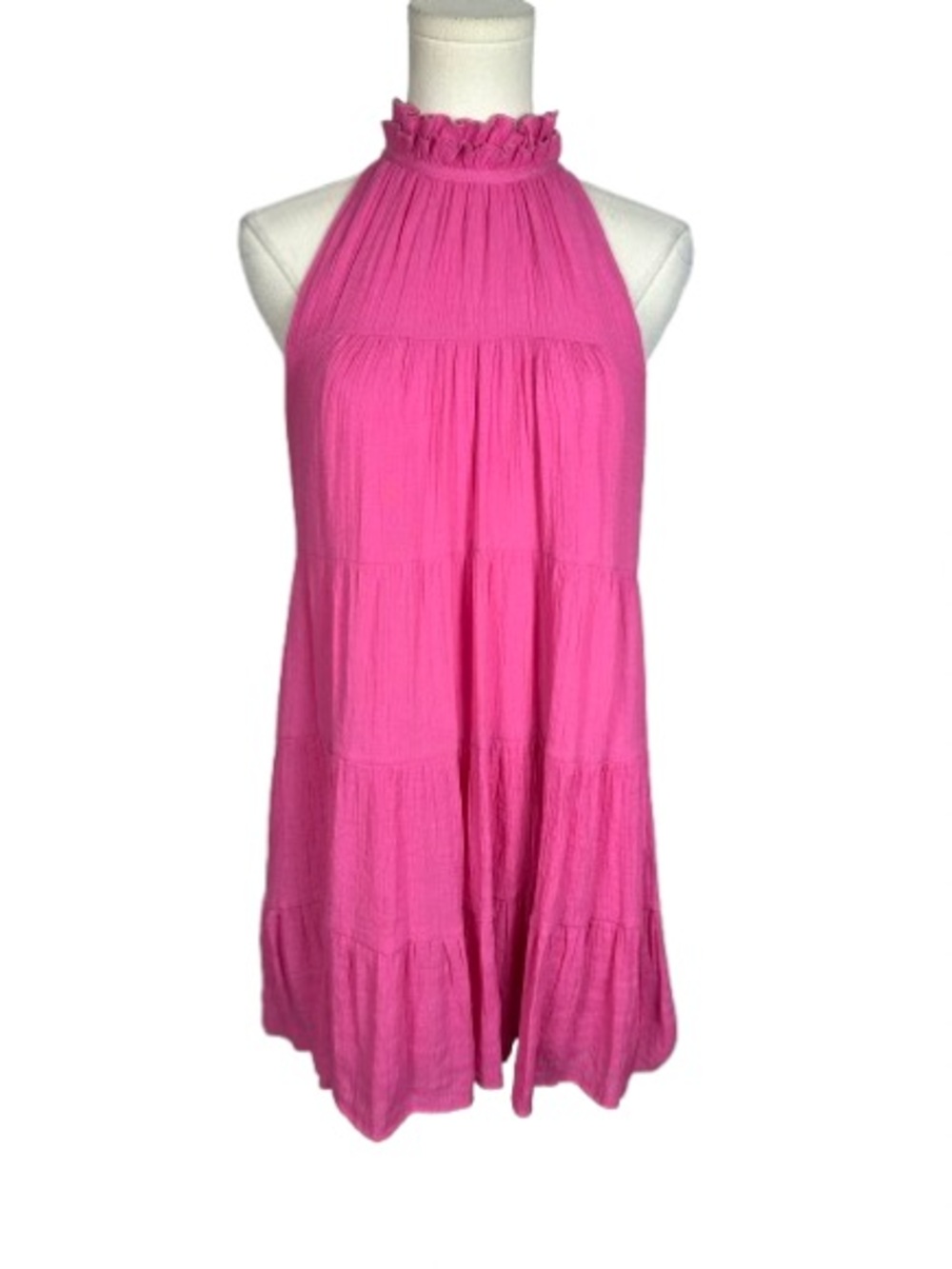 Women’s Pink Halter Neck Tiered Swing Dress Size M